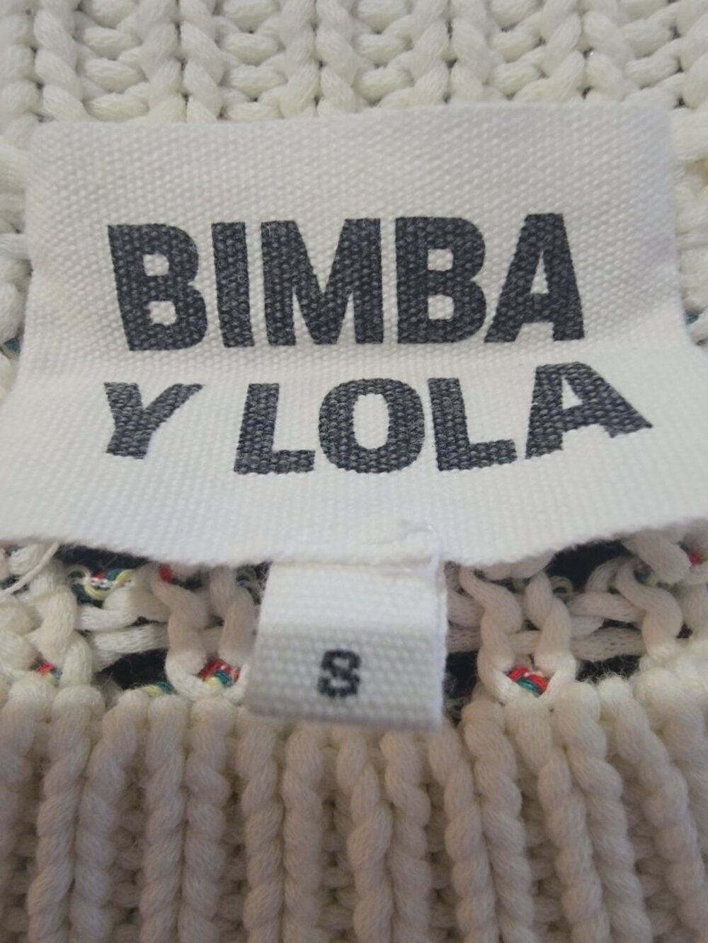 Bimba y Lola Cream Chunky Knit Sweater Womens S Red Green Fleck Cozy Crewneck - Picture 2 of 9